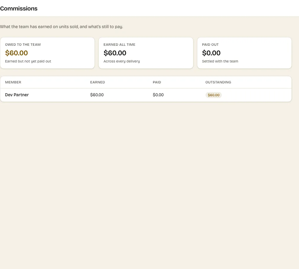 Work out commission without an argument — The actual screen, with real data.