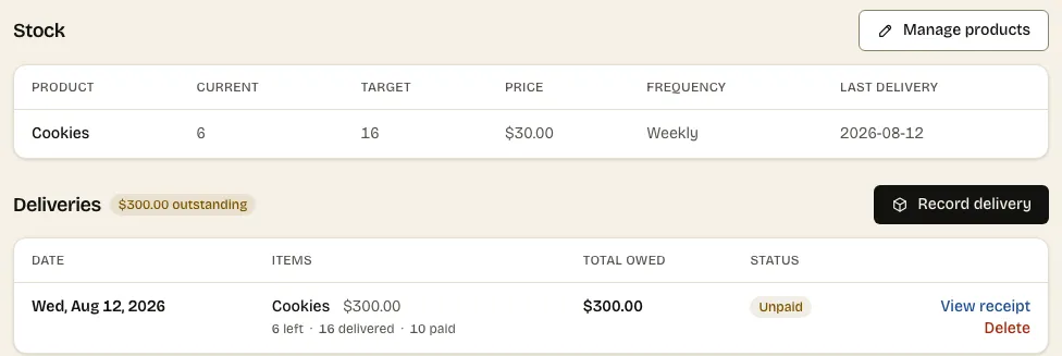 Every shop its own price and stock target — The actual screen, with real data.