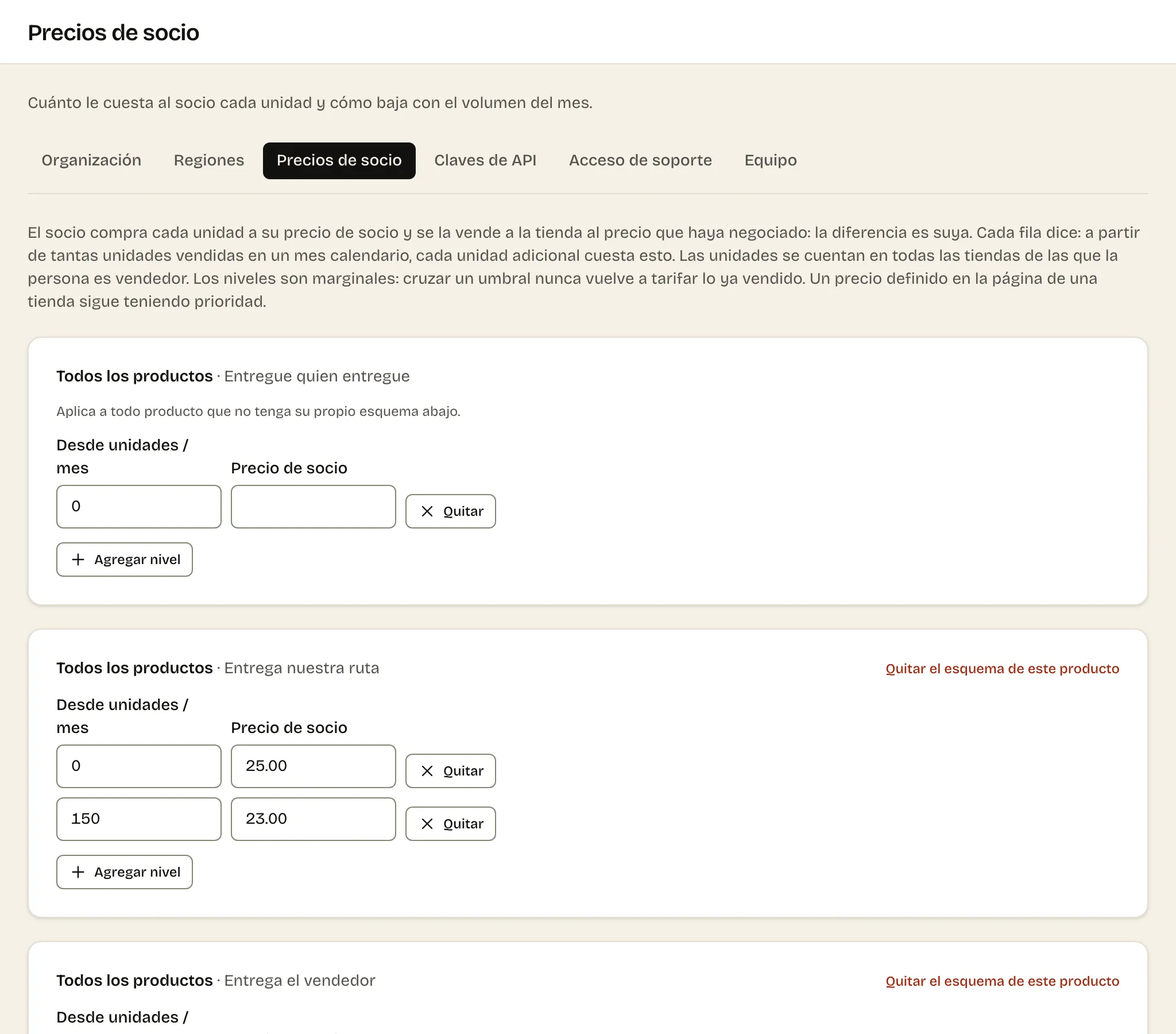Comisiones de ventas por niveles, sin discutir — La pantalla de verdad, con datos reales.